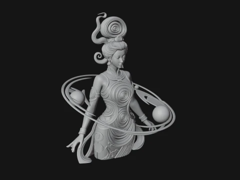 Cosmic Goddess with Rings Statue Design 1 - 3D Print Model 3D Print Model