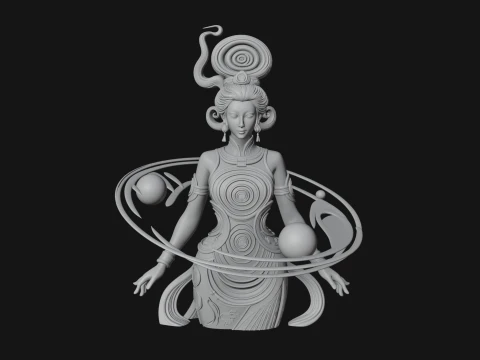 Cosmic Goddess with Rings Statue Design 1 - 3D Print Model 3D Print Model