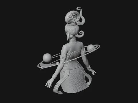 Cosmic Goddess with Rings Statue Design 1 - 3D Print Model 3D Print Model