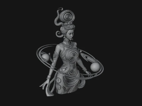Cosmic Goddess with Rings Statue Design 1 - 3D Print Model 3D Print Model
