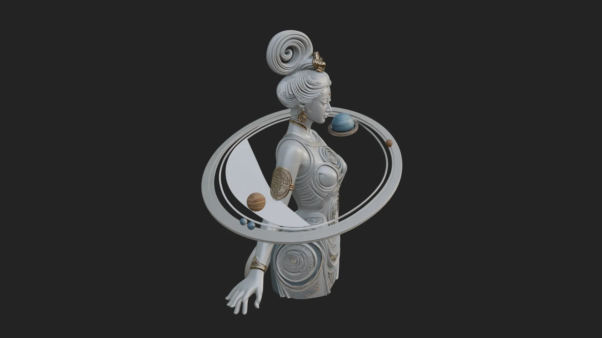 Cosmic Goddess with Rings Statue Design 2 - 3D Print Model 3D Print Model .c4d .max .obj .3ds .fbx .stl .blend