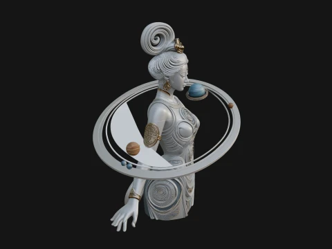 Cosmic Goddess with Rings Statue Design 2 - 3D Print Model 3D Print Model