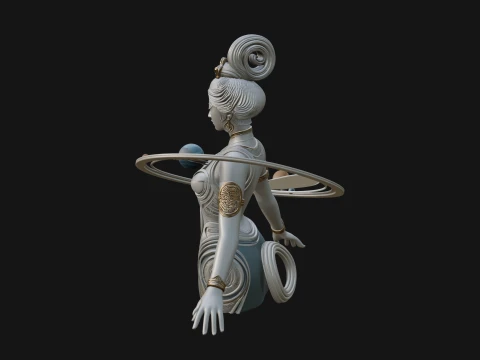 Cosmic Goddess with Rings Statue Design 2 - 3D Print Model 3D Print Model