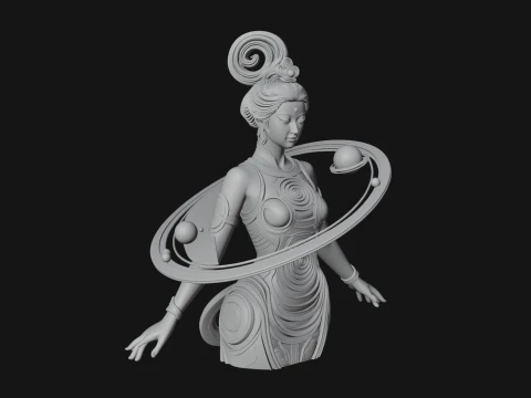 Cosmic Goddess with Rings Statue Design 2 - 3D Print Model 3D Print Model