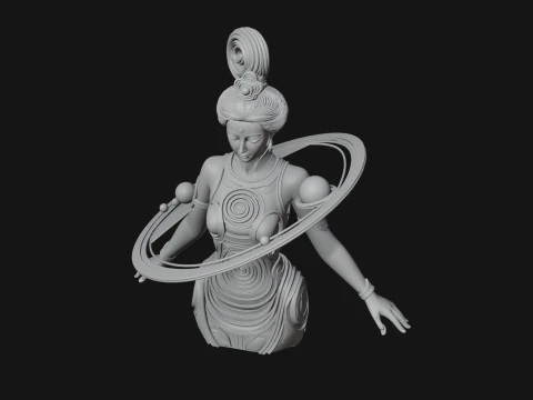 Cosmic Goddess with Rings Statue Design 2 - 3D Print Model 3D Print Model