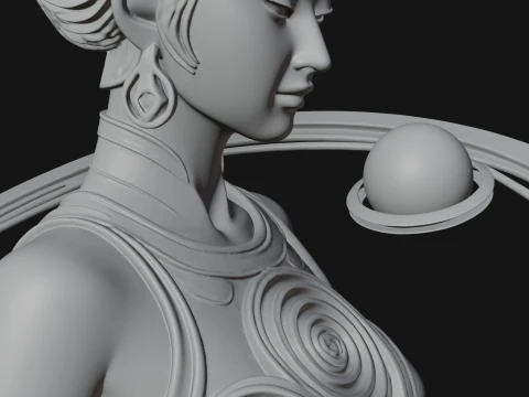 Cosmic Goddess with Rings Statue Design 2 - 3D Print Model 3D Print Model