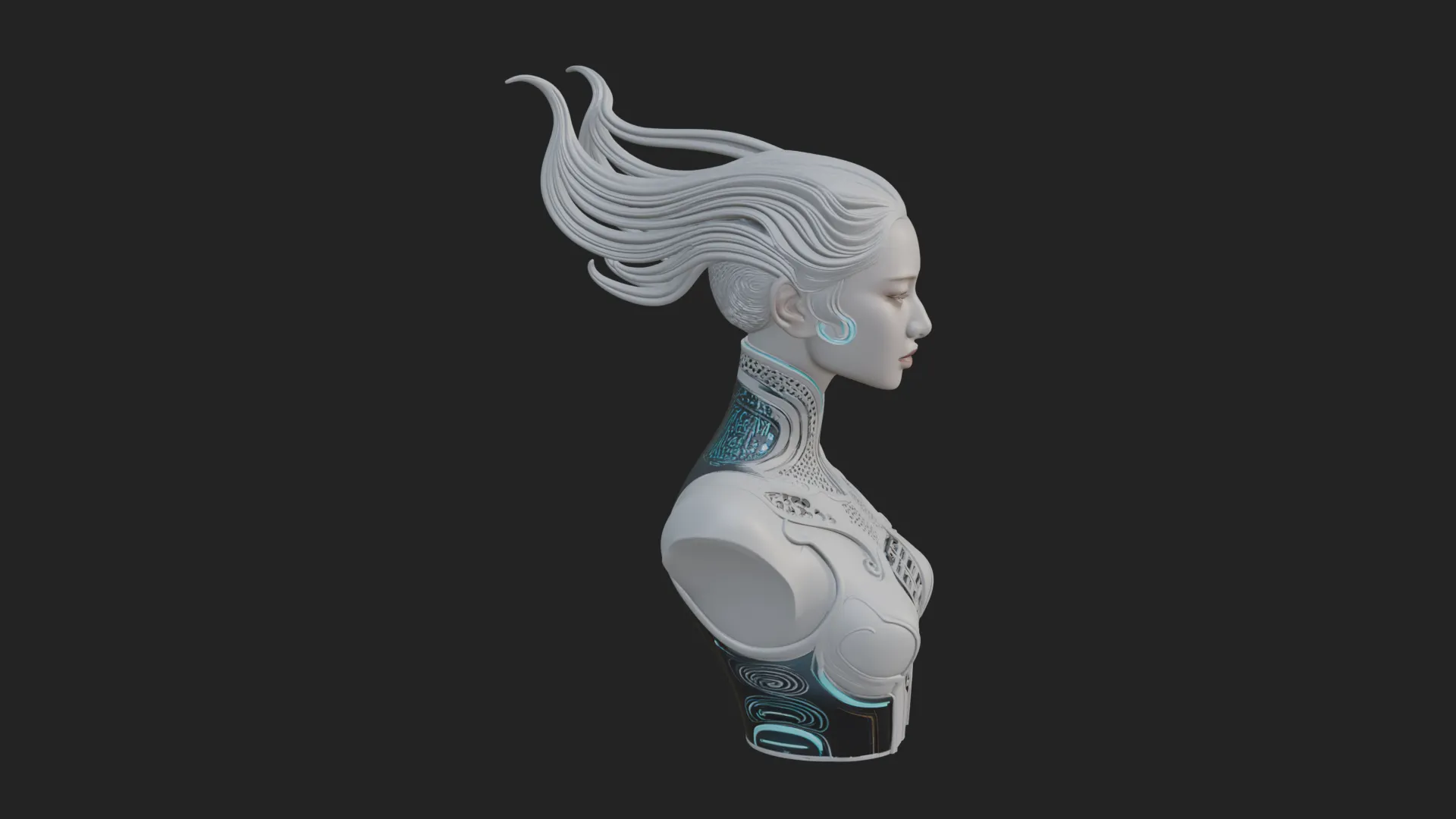 Futuristic Woman Bust Statue Design 1 - 3D Print Model 3D Print Model .c4d .max .obj .3ds .fbx .stl .blend 