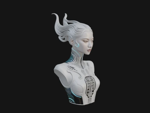 Futuristic Woman Bust Statue Design 1 - 3D Print Model 3D Print Model