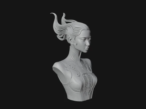 Futuristic Woman Bust Statue Design 1 - 3D Print Model 3D Print Model