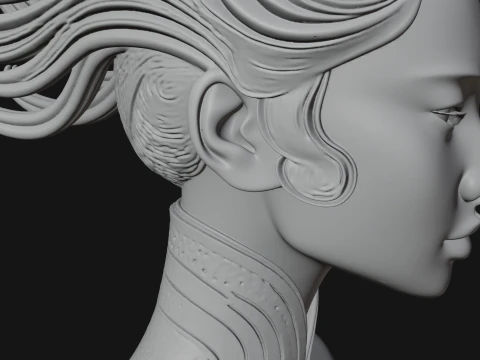 Futuristic Woman Bust Statue Design 1 - 3D Print Model 3D Print Model