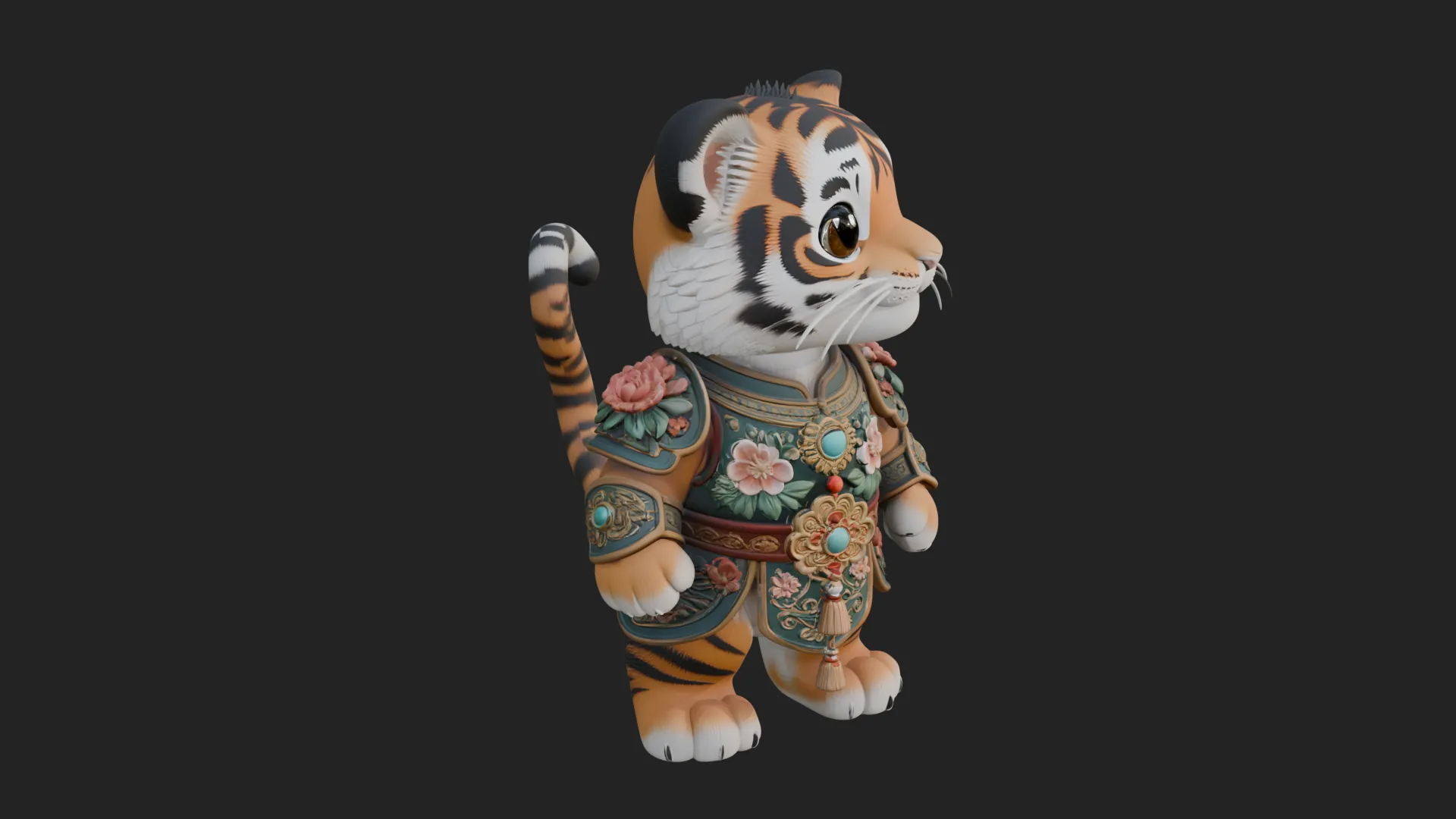 Floral Chibi Tiger Statue Design 1 - 3D Print Model 3D Print Model .c4d .max .obj .3ds .fbx .stl .blend 