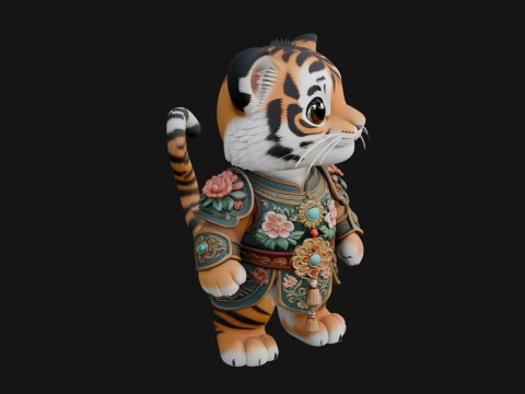 Floral Chibi Tiger Statue Design 1 - 3D Print Model Modelo de impresión 3D