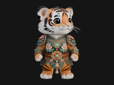 Floral Chibi Tiger Statue Design 1 - 3D Print Model 3D Print Model