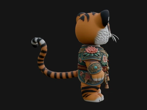 Floral Chibi Tiger Statue Design 1 - 3D Print Model 3D Print Model