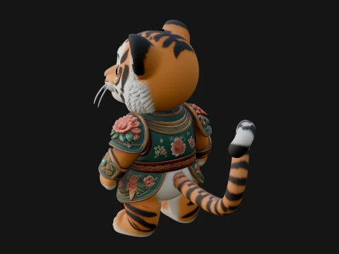 Floral Chibi Tiger Statue Design 1 - 3D Print Model 3D Print Model
