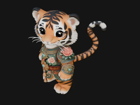 Floral Chibi Tiger Statue Design 1 - 3D Print Model 3D Print Model