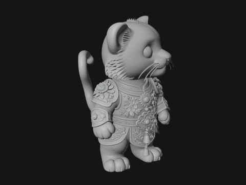 Floral Chibi Tiger Statue Design 1 - 3D Print Model 3D Print Model