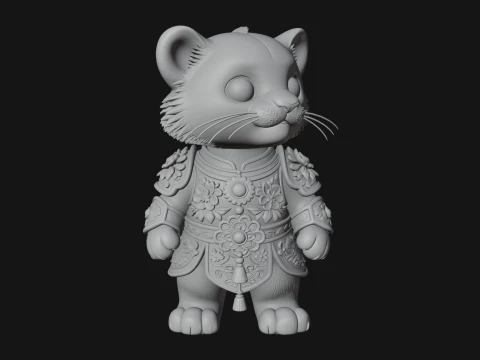 Floral Chibi Tiger Statue Design 1 - 3D Print Model 3D Print Model