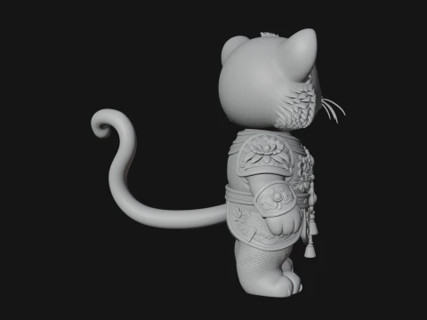 Floral Chibi Tiger Statue Design 1 - 3D Print Model 3D Print Model