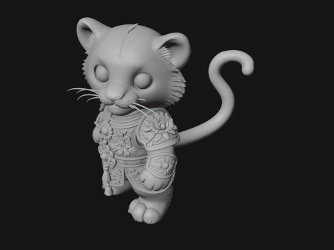 Floral Chibi Tiger Statue Design 1 - 3D Print Model 3D Print Model