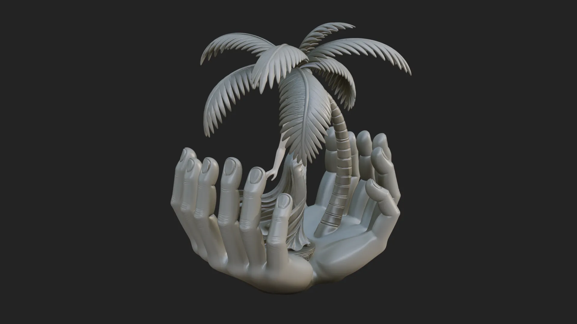 Hands Holding Palm Tree Statue Design 1 - 3D Print Model 3D Print Model .c4d .max .obj .3ds .fbx .stl .blend 