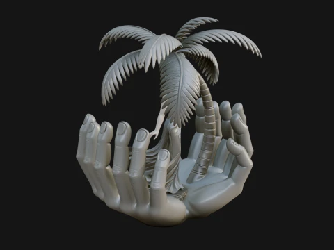 Hands Holding Palm Tree Statue Design 1 - 3D Print Model 3D Print Model