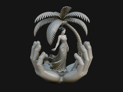 Hands Holding Palm Tree Statue Design 1 - 3D Print Model 3D Print Model