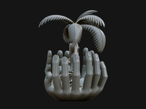 Hands Holding Palm Tree Statue Design 1 - 3D Print Model 3D Print Model
