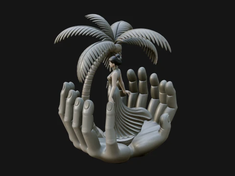 Hands Holding Palm Tree Statue Design 1 - 3D Print Model 3D Print Model