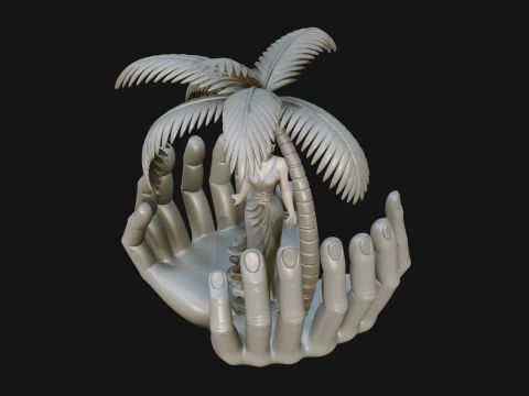 Hands Holding Palm Tree Statue Design 1 - 3D Print Model 3D Print Model