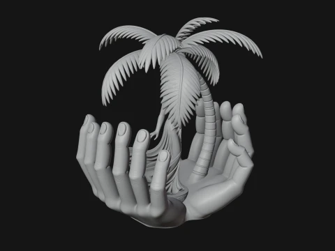 Hands Holding Palm Tree Statue Design 1 - 3D Print Model 3D Print Model