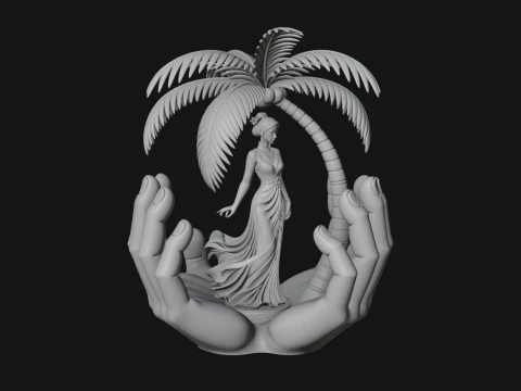Hands Holding Palm Tree Statue Design 1 - 3D Print Model 3D Print Model