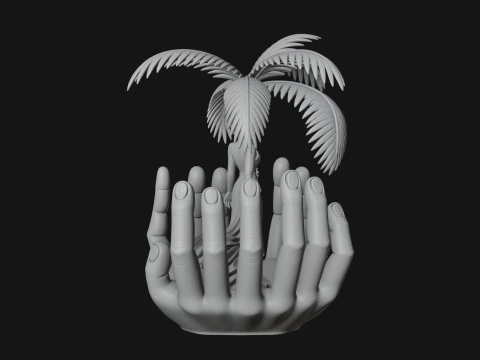 Hands Holding Palm Tree Statue Design 1 - 3D Print Model 3D Print Model