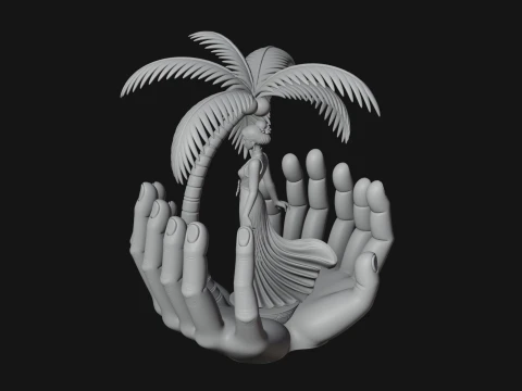 Hands Holding Palm Tree Statue Design 1 - 3D Print Model 3D Print Model