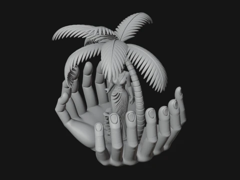 Hands Holding Palm Tree Statue Design 1 - 3D Print Model 3D Print Model