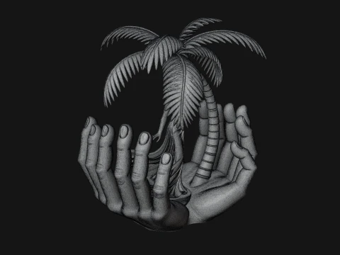 Hands Holding Palm Tree Statue Design 1 - 3D Print Model 3D Print Model