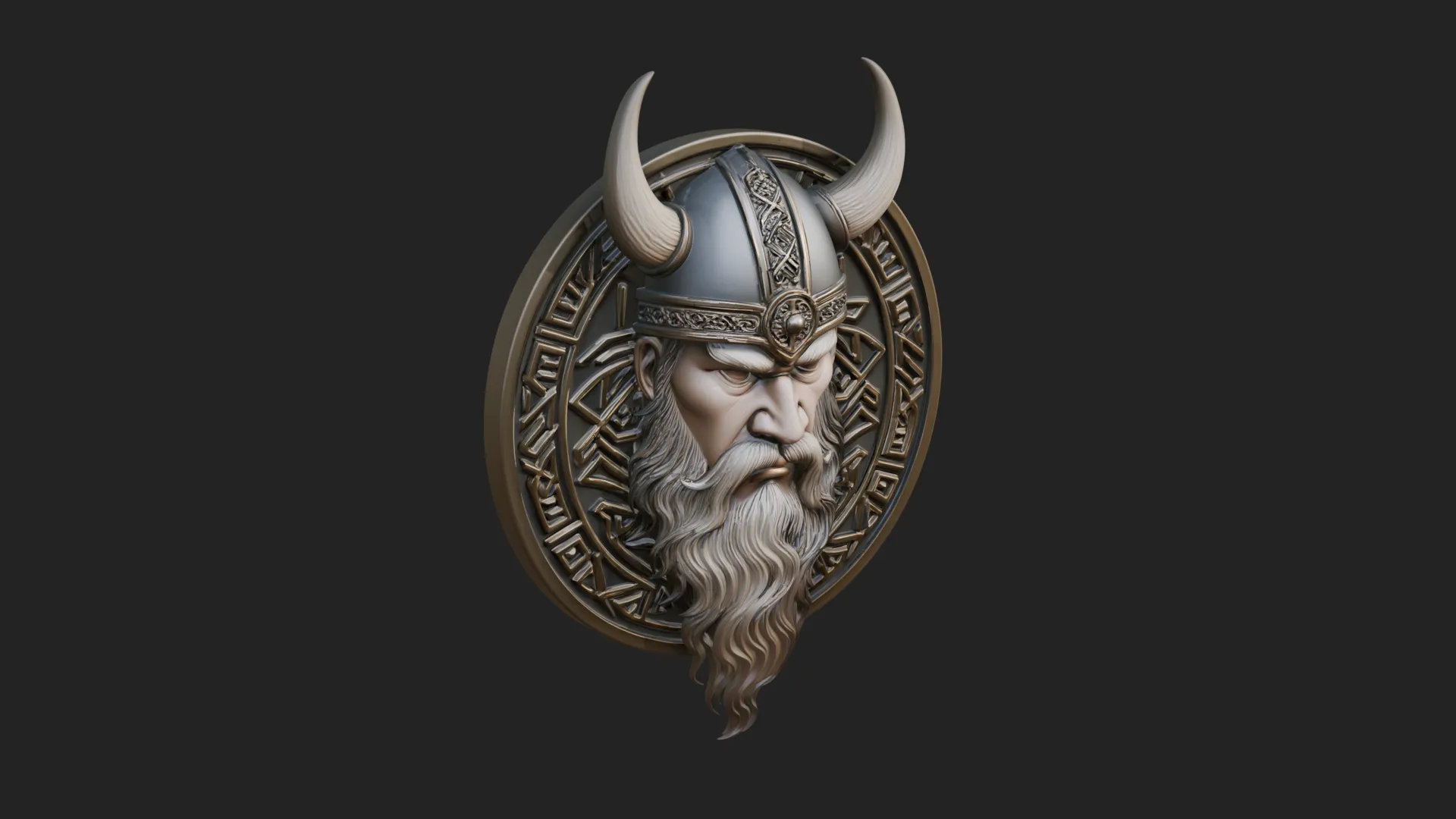 Viking Face Relief Medallion Pendant Design 1 - 3D Print Model 3D Print Model .c4d .max .obj .3ds .fbx .stl .blend