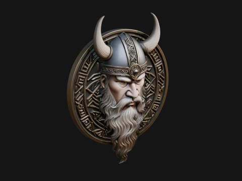 Viking Face Relief Medallion Pendant Design 1 - 3D Print Model 3D Print Model