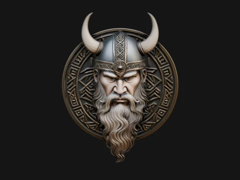 Viking Face Relief Medallion Pendant Design 1 - 3D Print Model 3D Print Model