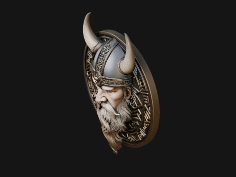 Viking Face Relief Medallion Pendant Design 1 - 3D Print Model 3D Print Model