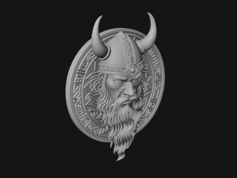 Viking Face Relief Medallion Pendant Design 1 - 3D Print Model 3D Print Model