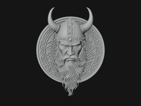 Viking Face Relief Medallion Pendant Design 1 - 3D Print Model 3D Print Model