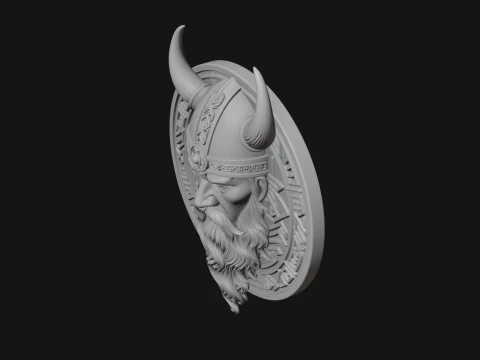 Viking Face Relief Medallion Pendant Design 1 - 3D Print Model 3D Print Model