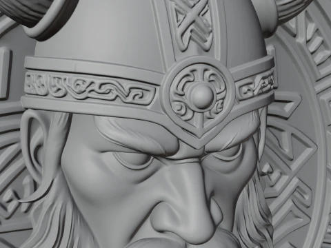 Viking Face Relief Medallion Pendant Design 1 - 3D Print Model 3D Print Model