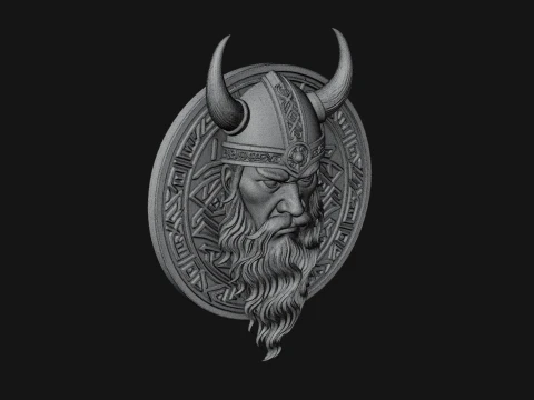 Viking Face Relief Medallion Pendant Design 1 - 3D Print Model 3D Print Model