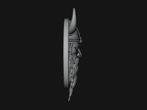 Viking Face Relief Medallion Pendant Design 1 - 3D Print Model 3D Print Model