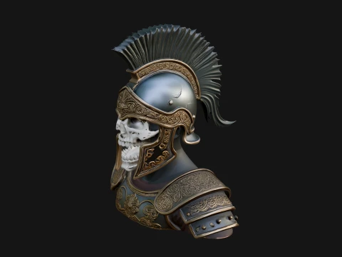 Skull in Crested Helmet Bust Statue Design 1 - 3D Print Model 3D Print Model
