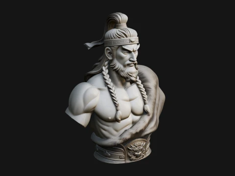 Mongol Warrior Bust Statue Design 5 - 3D Print Model Modelo de Impressão 3D