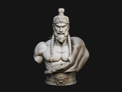 Mongol Warrior Bust Statue Design 5 - 3D Print Model 3D Print Model