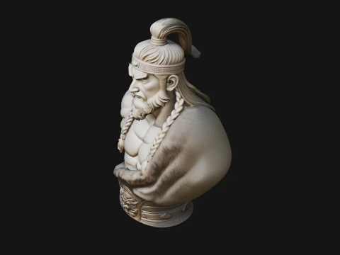 Mongol Warrior Bust Statue Design 5 - 3D Print Model 3D Print Model